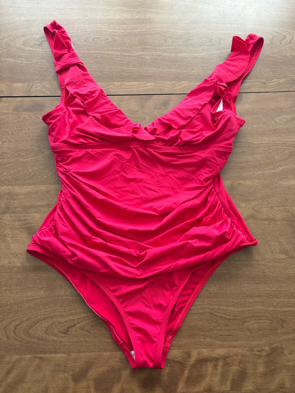 Chaps Deep Red Ruffled One-Piece Swimsuit